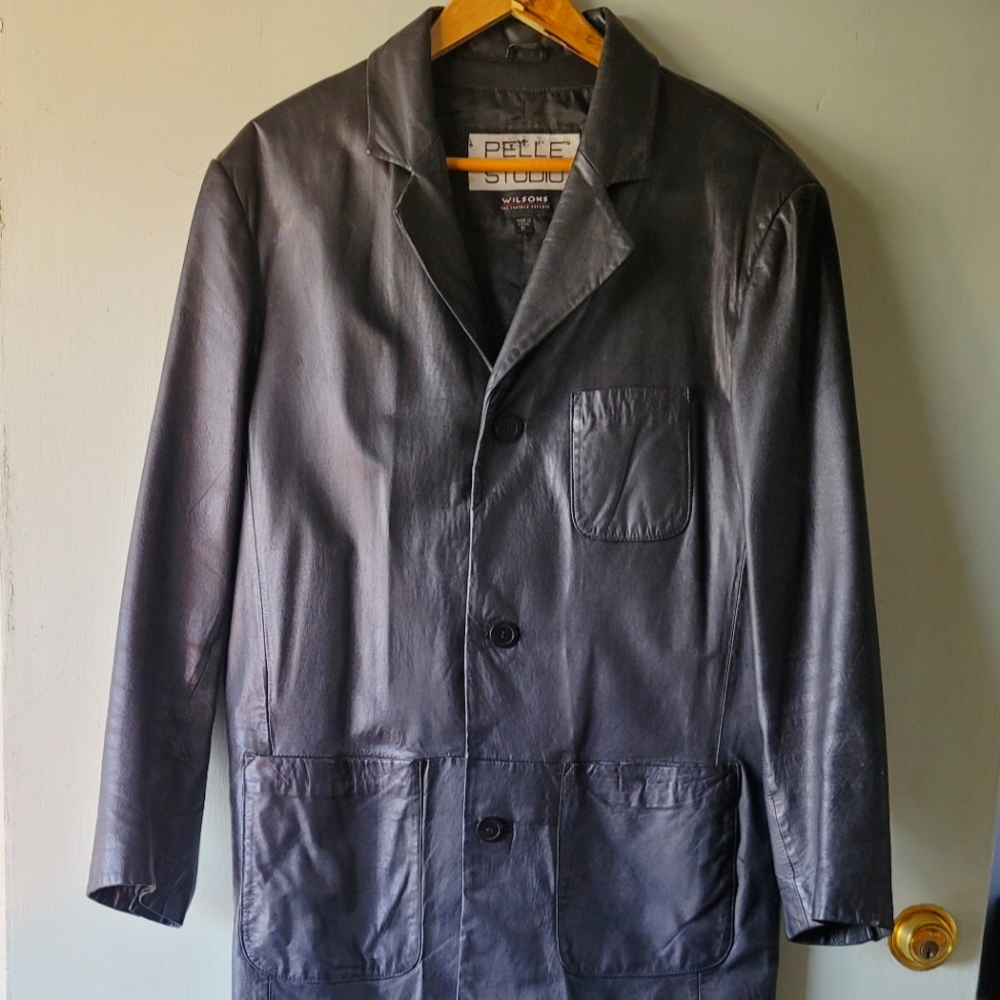 Wilsons Black Leather Pelle Studio Mens Leather Blazer Small but fits large